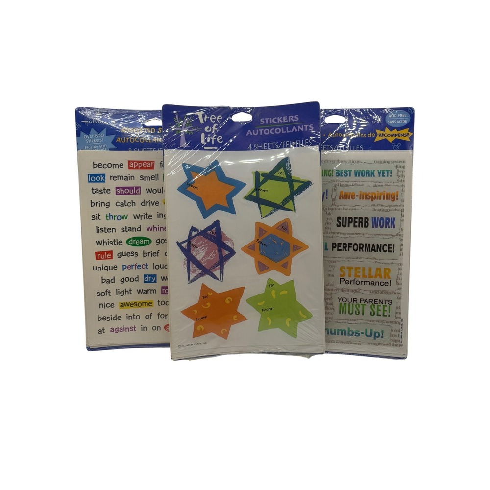 Vintage Hallmark Sticker Lot 3 Packs‎ Assorted Words Stars Reward Acid Free NEW